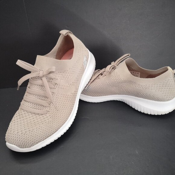 Skechers Shoes - Skechers Ladies Size 8 Taupe w/ White Air Cooled Memory Foam Ultra Flex Sneakers